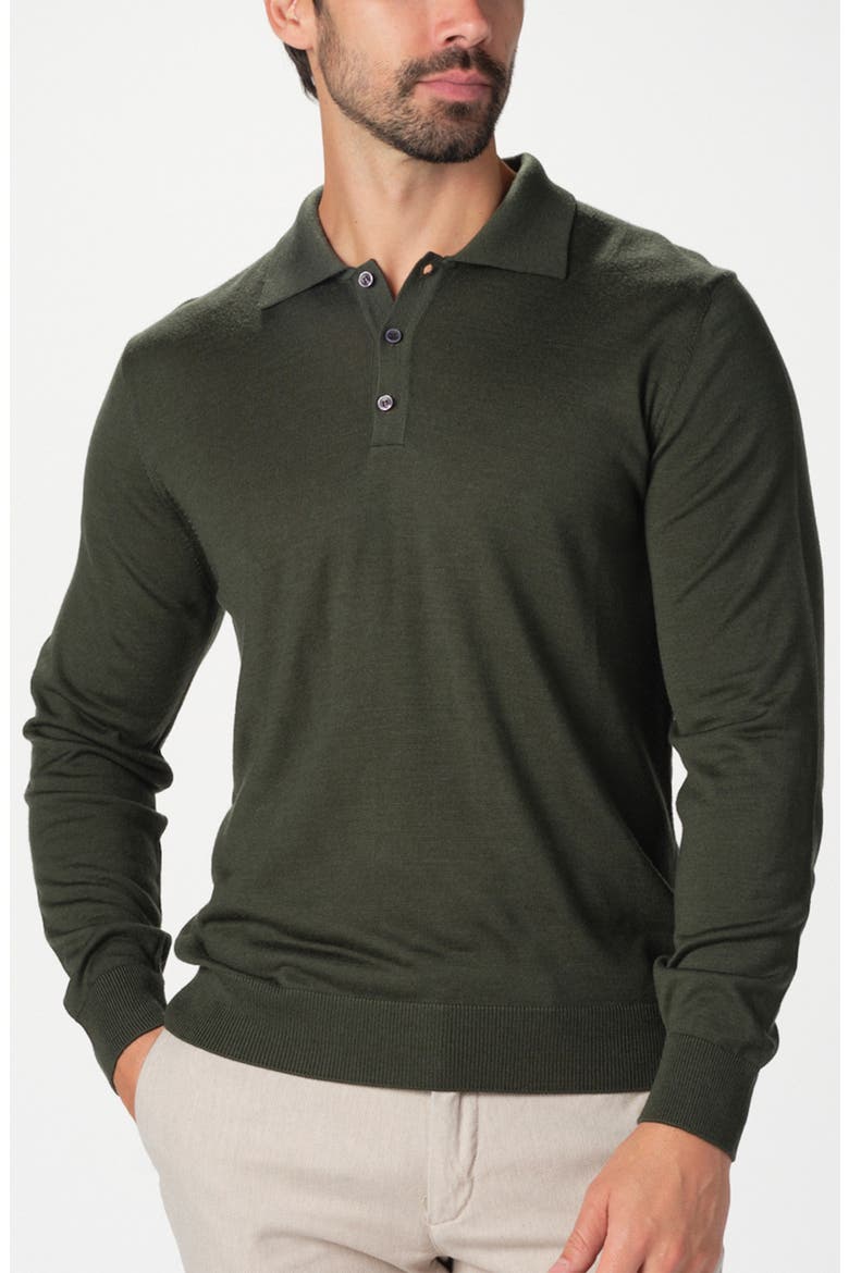 Lightweight Merino Wool Three-Button Polo, Alternate, color, FOREST