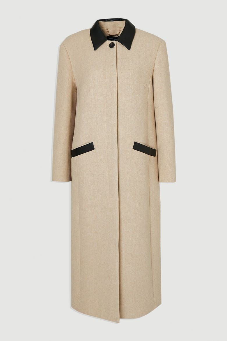 Wool Pu Mix Tailored Midi Coat, Alternate, color, Oatmeal