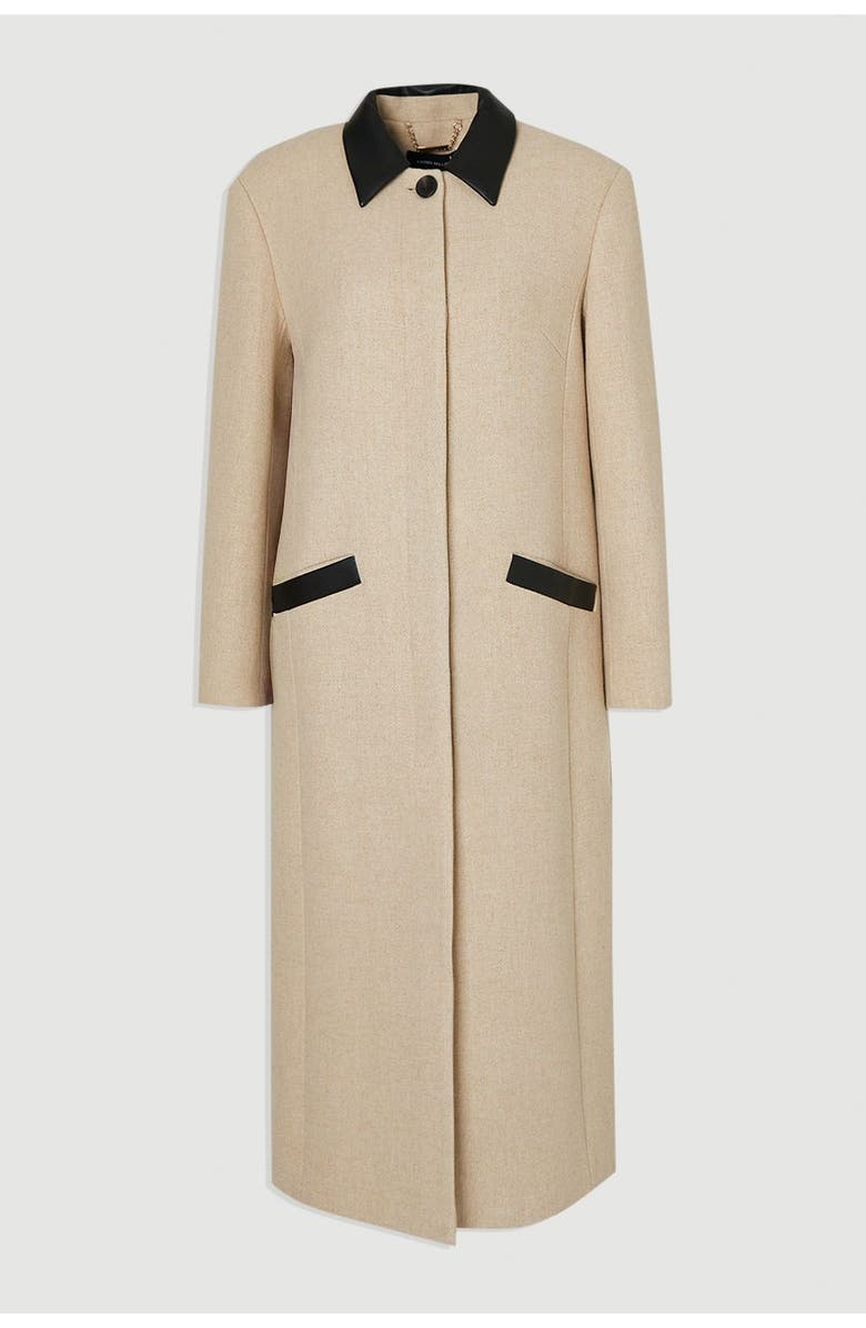 Karen Millen Wool Pu Mix Tailored Midi Coat, Alternate, color, Oatmeal