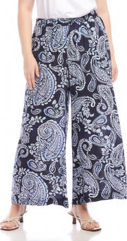 Karen Kane Paisley Print High Waist Wide Leg Pants