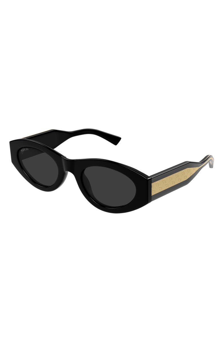 Gucci 52mm Oval Sunglasses, Alternate, color, Black