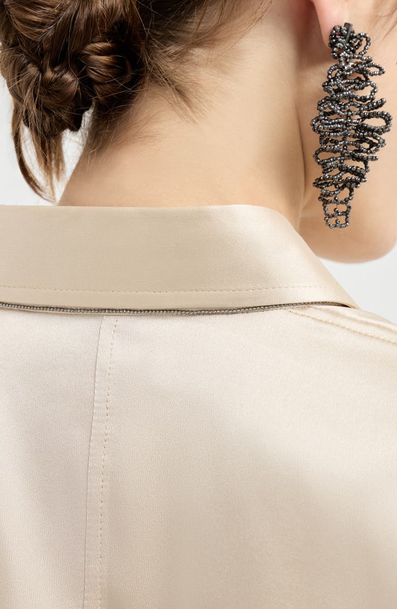 Brunello Cucinelli Stretch silk satin shirt, Alternate, color, Sand