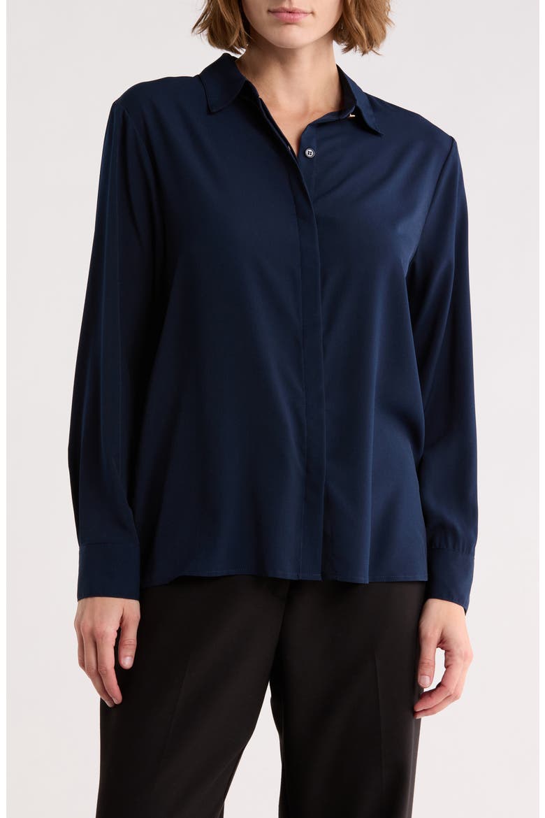 Hidden Placket Long Sleeve Shirt, Main, color, NAVY