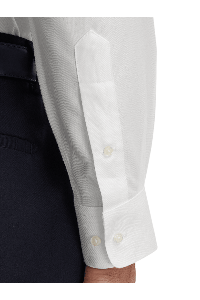 Non-iron Cotton Herringbone Button Down Collar Dress Shirt, Alternate, color, White
