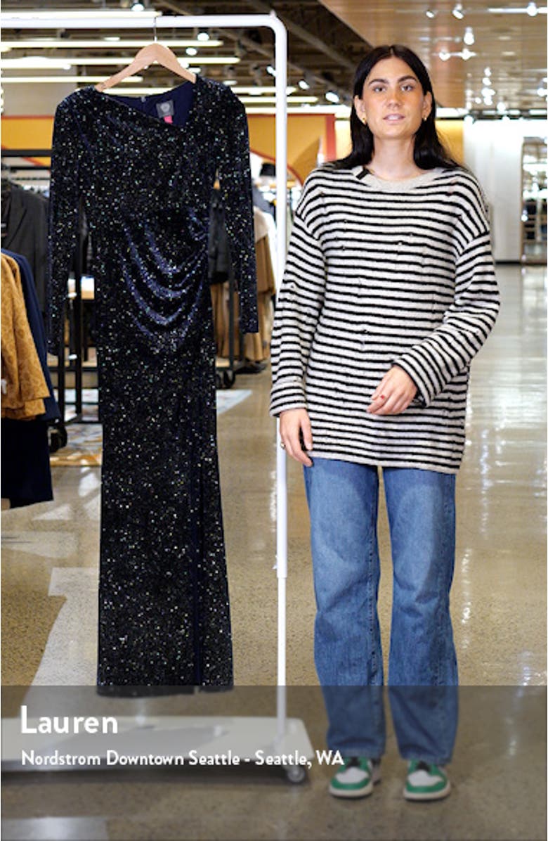 Metallic Velvet Long Sleeve Gown, sales video thumbnail
