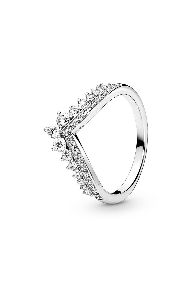 Princess Wishbone Cubic Zirconia Ring, Main, color, SILVER