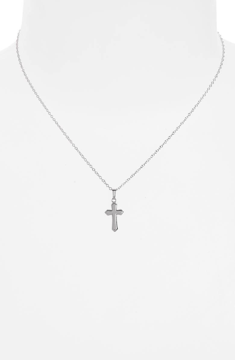Mignonette Bead Edge Silver Cross Pendant, Alternate, color, 