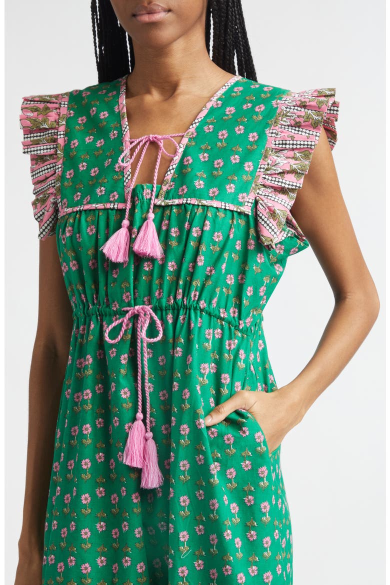 Esme Mixed Print Tassel Tie Cottton Midi Dress, Alternate, color, JELLY BEAN