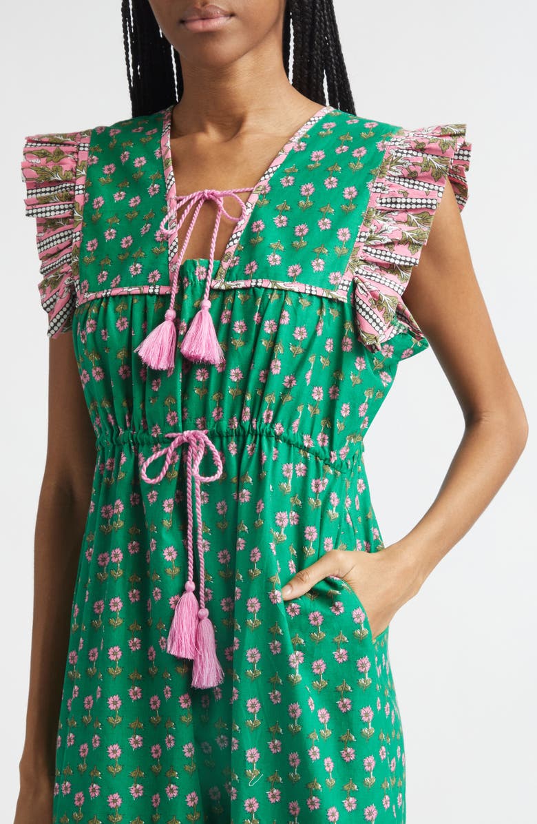MILLE Esme Mixed Print Tassel Tie Cottton Midi Dress, Alternate, color, Jelly Bean
