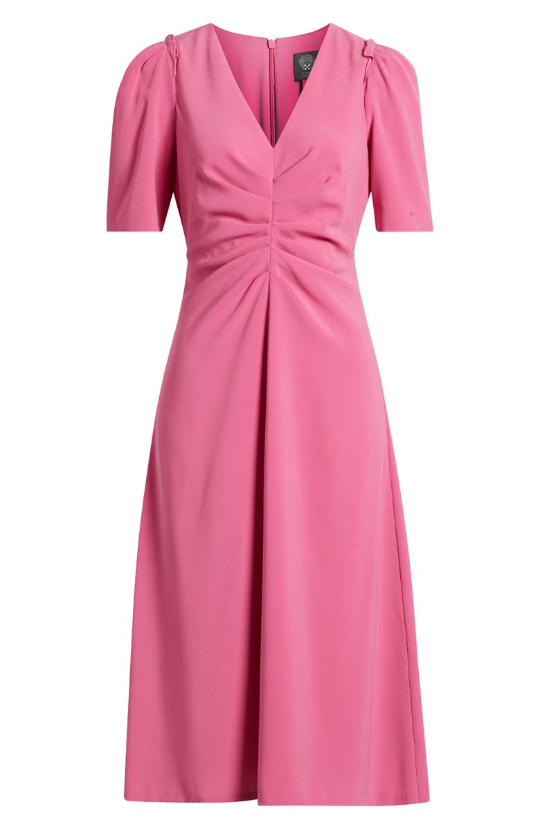 Vince Camuto Center Ruched Crepe Midi Dress, Alternate, color, Peony