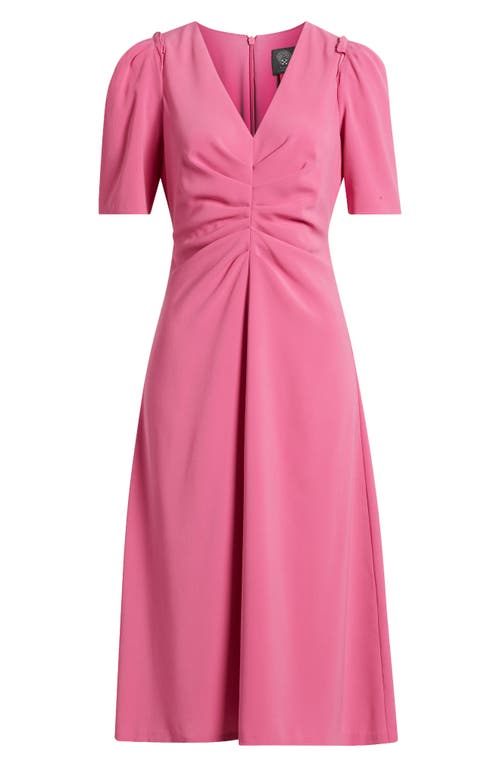 Shop Vince Camuto Center Ruched Crepe Midi Dress In Peony