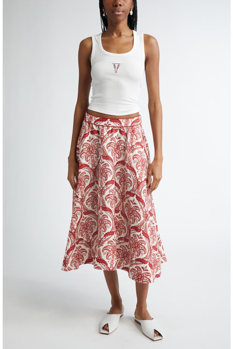 Tropical Cameo Linen Blend Midi Skirt, Alternate, color, TROPICAL CAMEO OFF-W