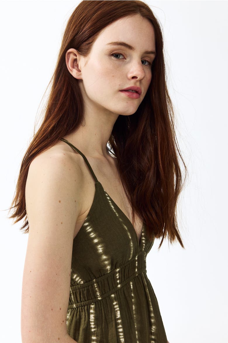 Open-back Muslin Dress, Alternate, color, Dark khaki green/tie-dye