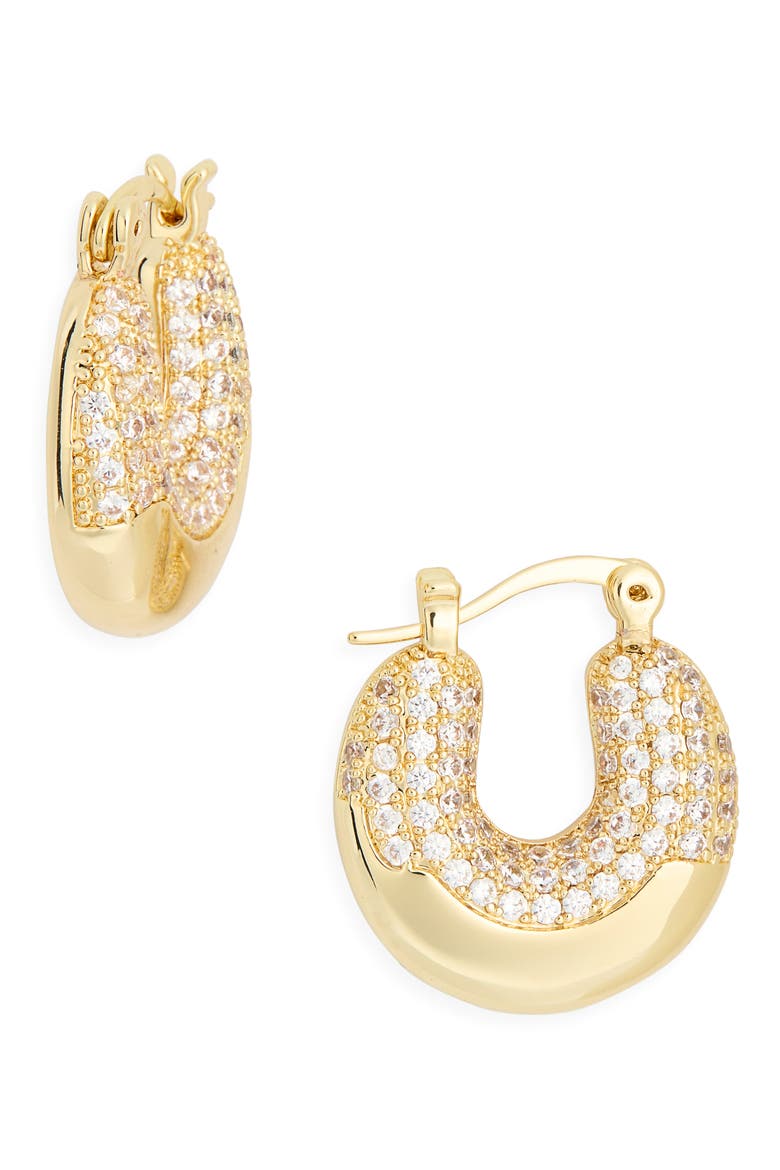 Cubic Zirconia Bubble Hoop Earrings, Main, color, CLEAR- GOLD