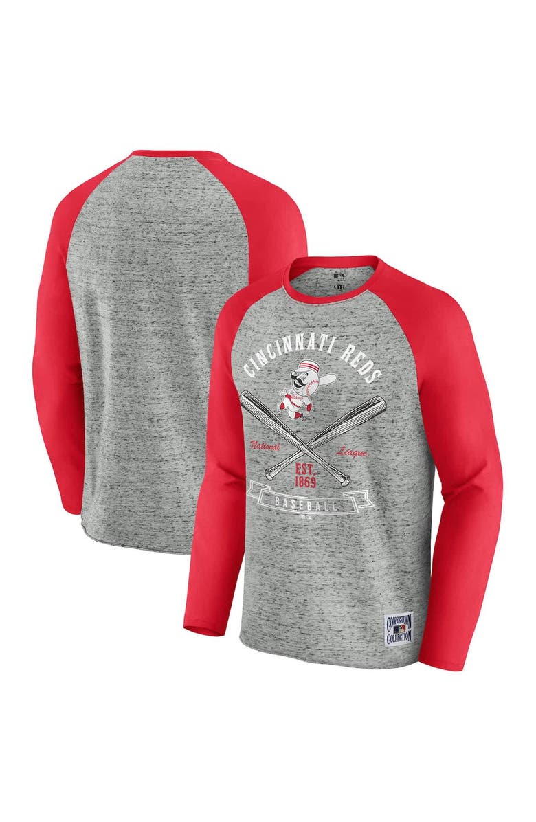 Darius Rucker Collection by Fanatics Men's Darius Rucker Collection by Fanatics Heather Gray Cincinnati Reds Raw Edge Raglan Long Sleeve Baseball T-Shirt, Alternate, color, Heather Gray