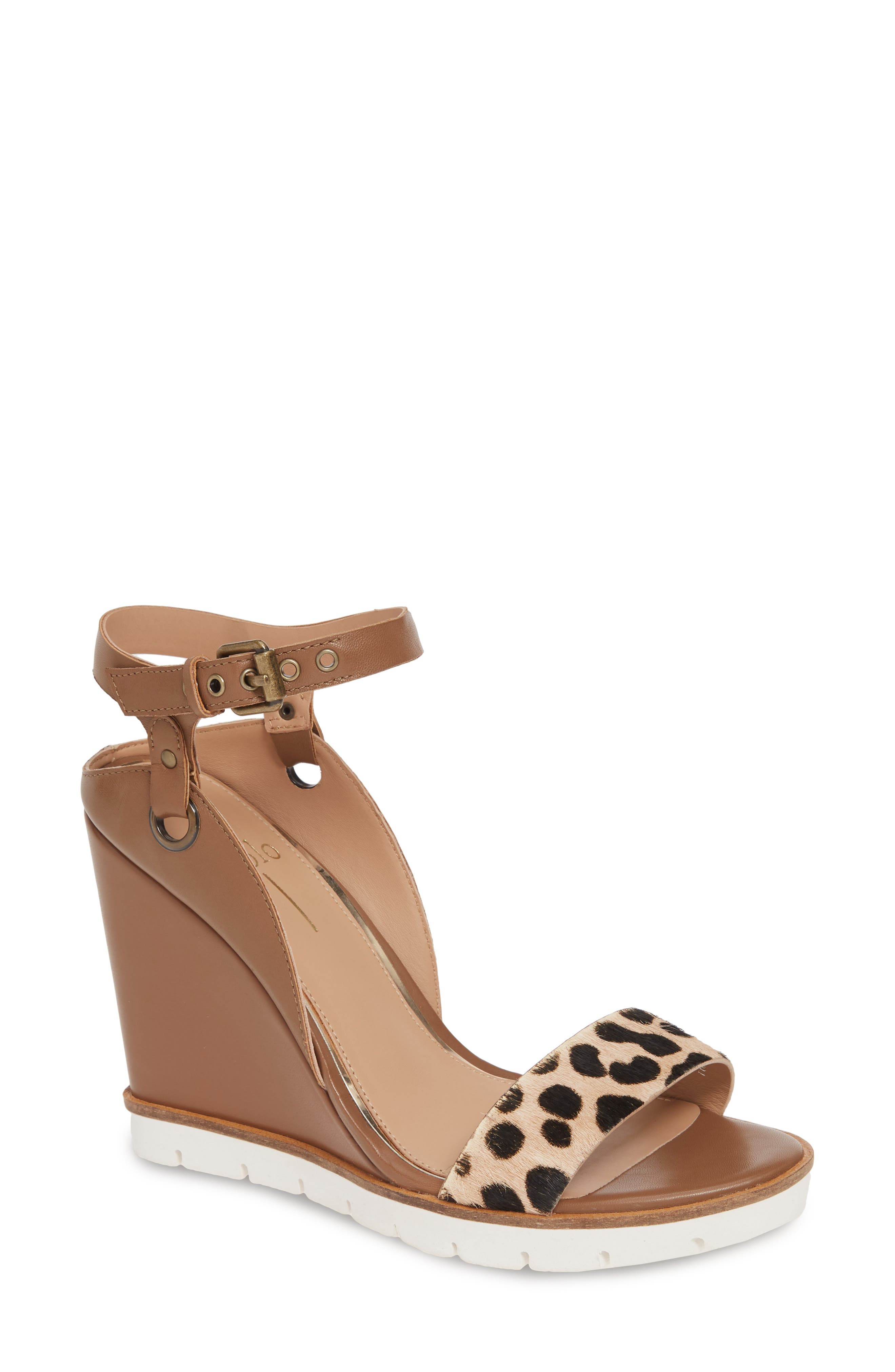 Ella Wedge Sandal, Main, color, COGNAC CALF HAIR/ LEATHER