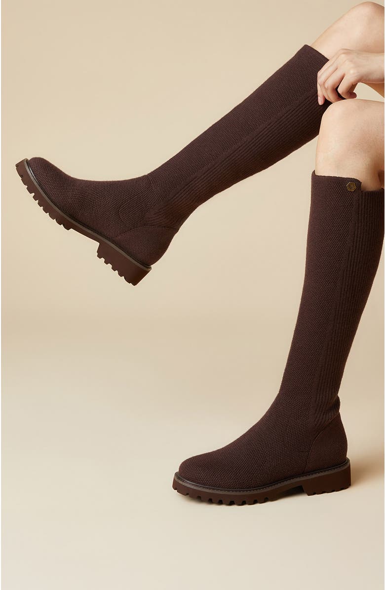 VIVAIA Round-Toe Stretchy Wool Knee-High Boots, Alternate, color, Dark Chocolate