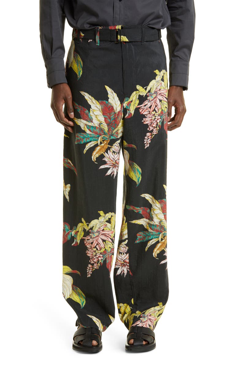 Lemaire Tropical Print Belted Loose Fit Silk Blend Pants, Main, color, 