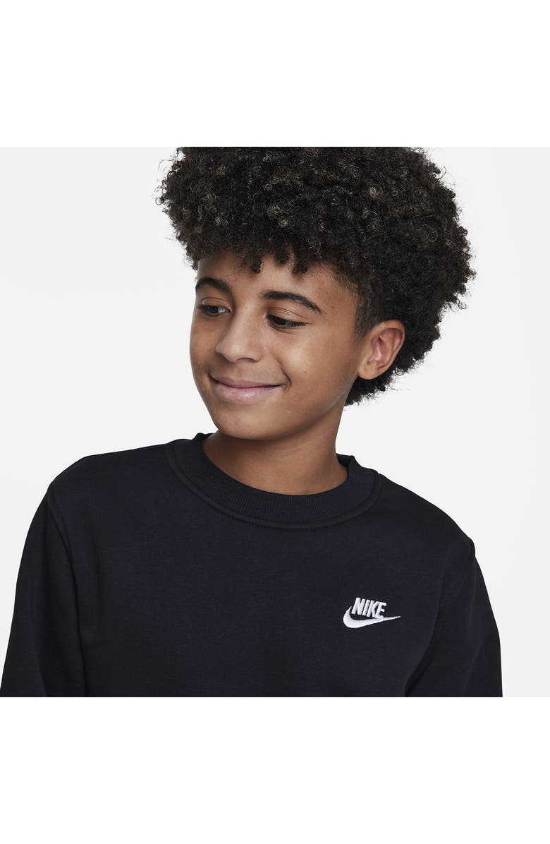 Nike Kids' Club Fleece Crewneck Sweatshirt, Alternate, color, Black/ White