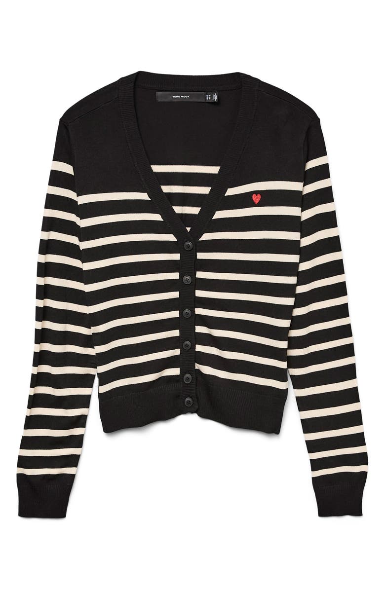 VERO MODA Dory Stripe V-Neck Crop Cardigan, Alternate, color, Black/ Birch
