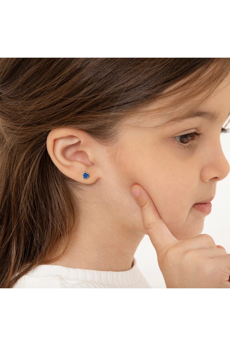 Heart CZ Bezel Girl Earrings, Alternate, color, September