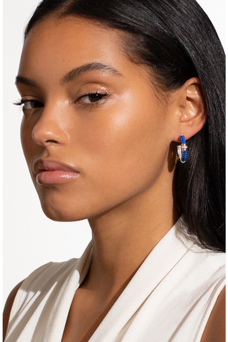 Blue Caviar Diamond Hoop Earrings, Alternate, color, ULTRAMARINE
