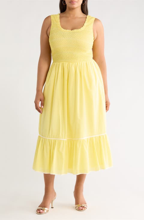 Jessy Smocked Sleeveless Midi Dress (Plus)