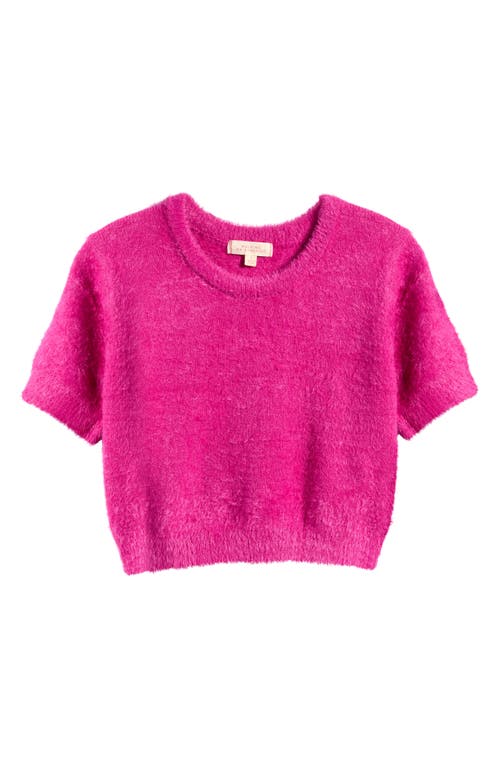 Walking on Sunshine Kids' Short Sleeve Eyelash Sweater in Rose Violet 