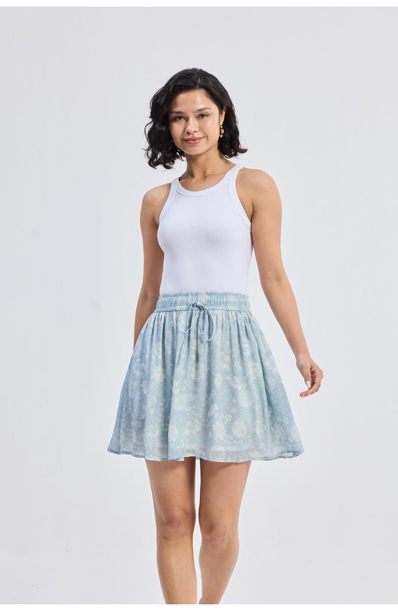 Reistor Drawstring Short Skirt in Blue Florals, Alternate, color, Floral Whispers