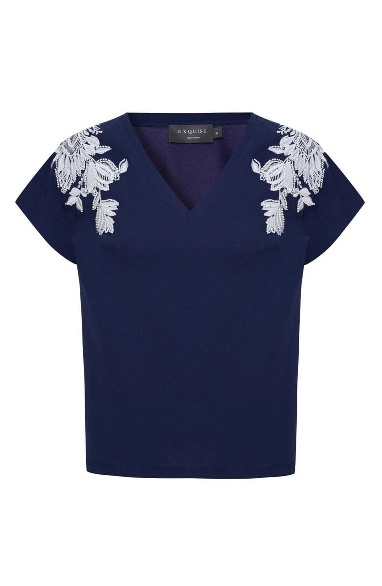 Exquise Haven Sleek Embellished T-Shirt, Alternate, color, Navy Blue