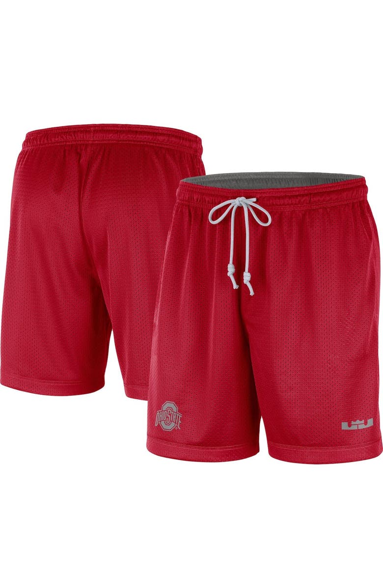 NIKE X LEBRON JAMES Men's Nike x LeBron James Scarlet/Gray Ohio State Buckeyes Reversible Performance Shorts, Main, color, 