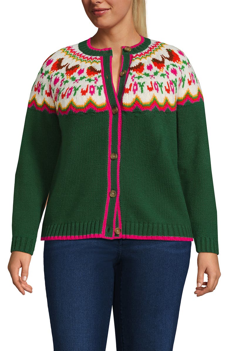 Lands' End Lofty Birdseye Fair Isle Cardigan Sweater, Main, color, 