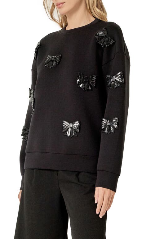 English Factory Sequin Bow Scuba Sweatshirt In Black