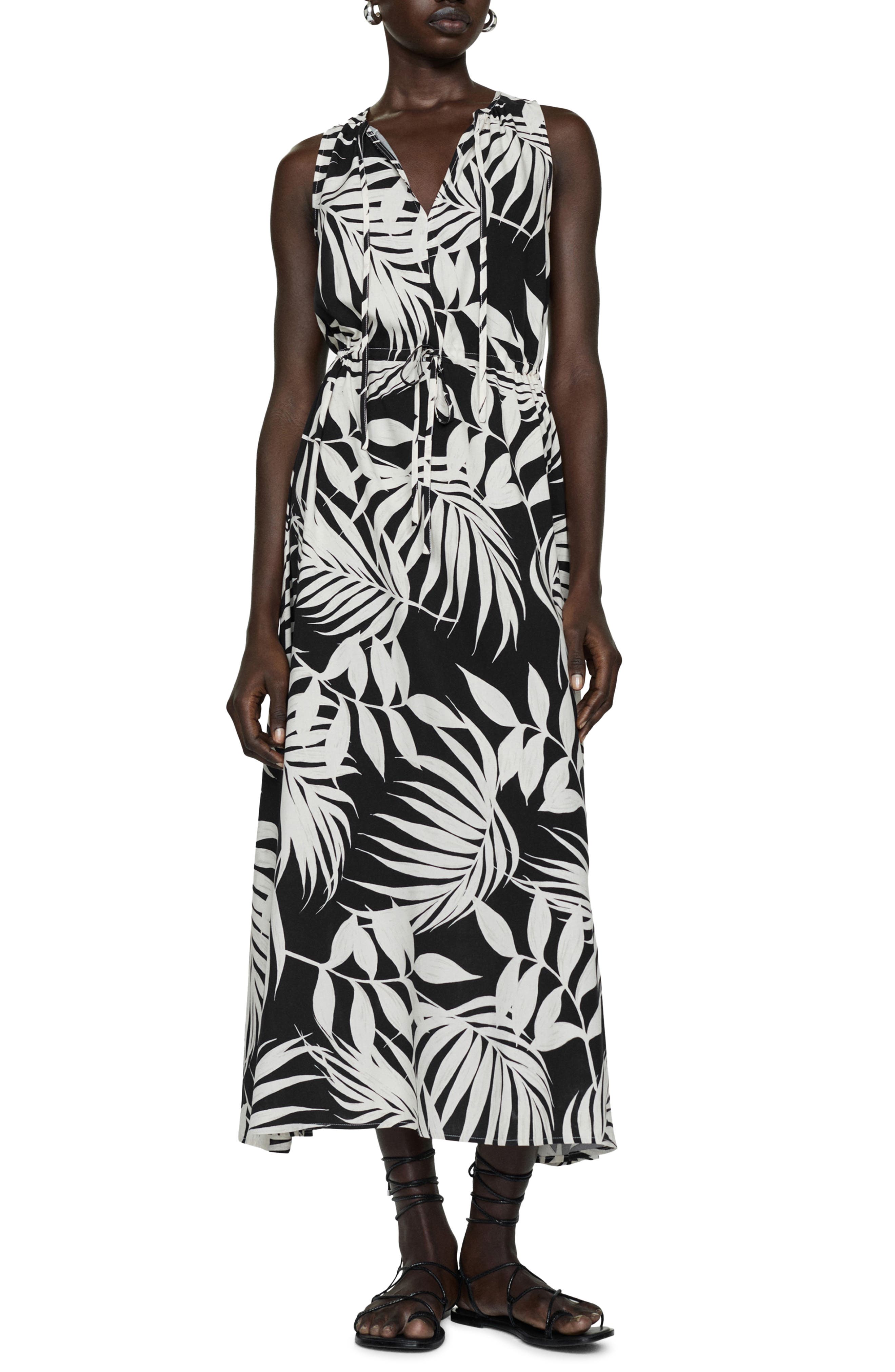 MANGO Palm Frond Sleeveless Midi Dress (Women) | Nordstrom