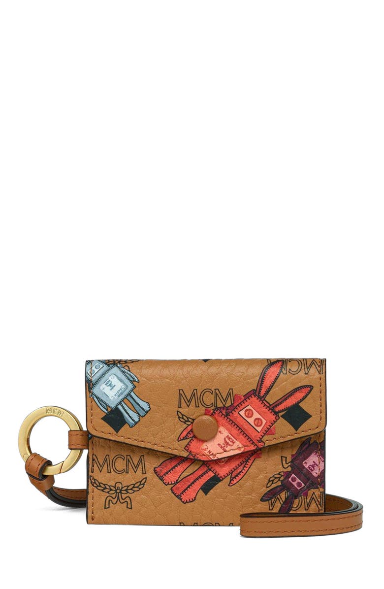 MCM Aren Lanyard ID Wallet in Rabot Visetos, Main, color, Cognac