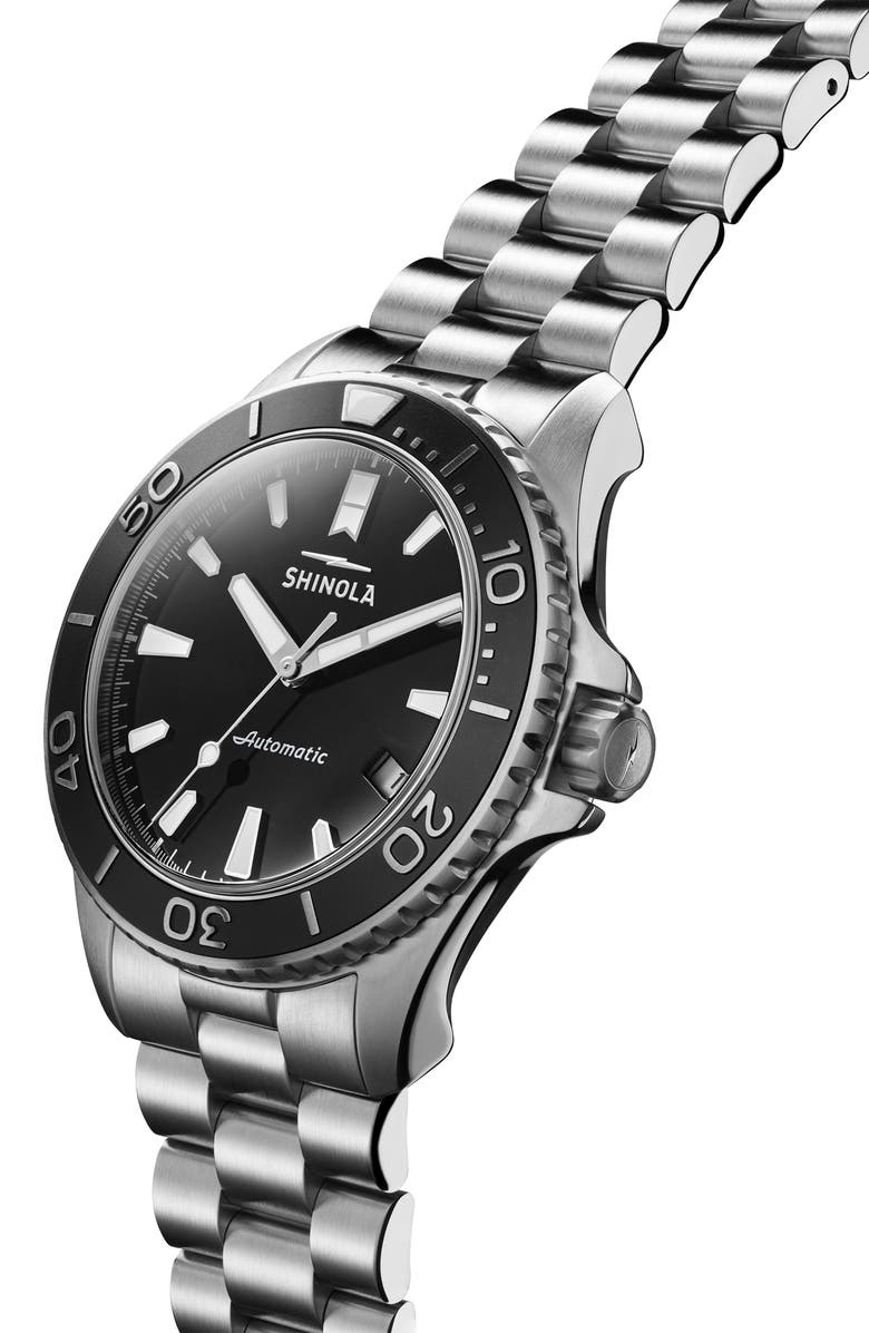 Shinola Monster Automatic Bracelet Watch, 43mm, Alternate, color, Silver/ Black