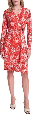 DKNY Long Sleeve Faux Wrap Dress