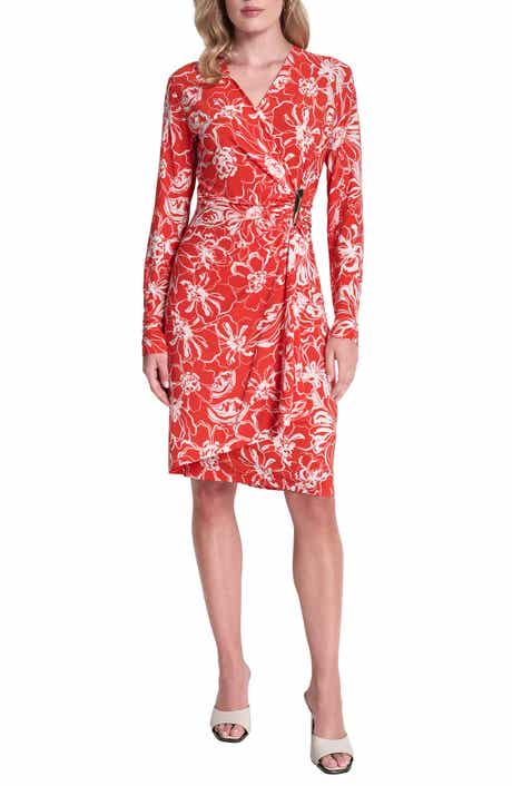 Long Sleeve Faux Wrap Dress
