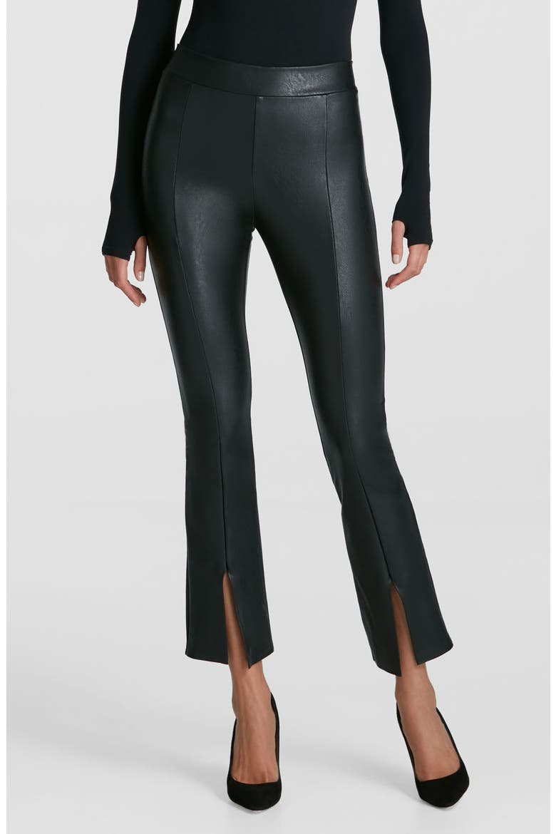 Split Hem Faux Leather Pull-On Pants, Main, color, BLACK
