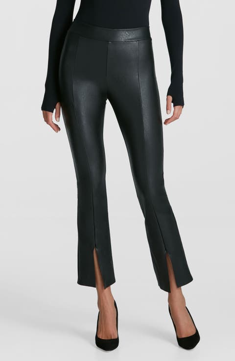 Split Hem Faux Leather Pull-On Pants