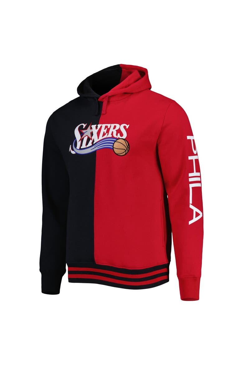 Men's Mitchell & Ness Black/Red Philadelphia 76ers Hardwood Classics Split Pullover Hoodie, Alternate, color, Black