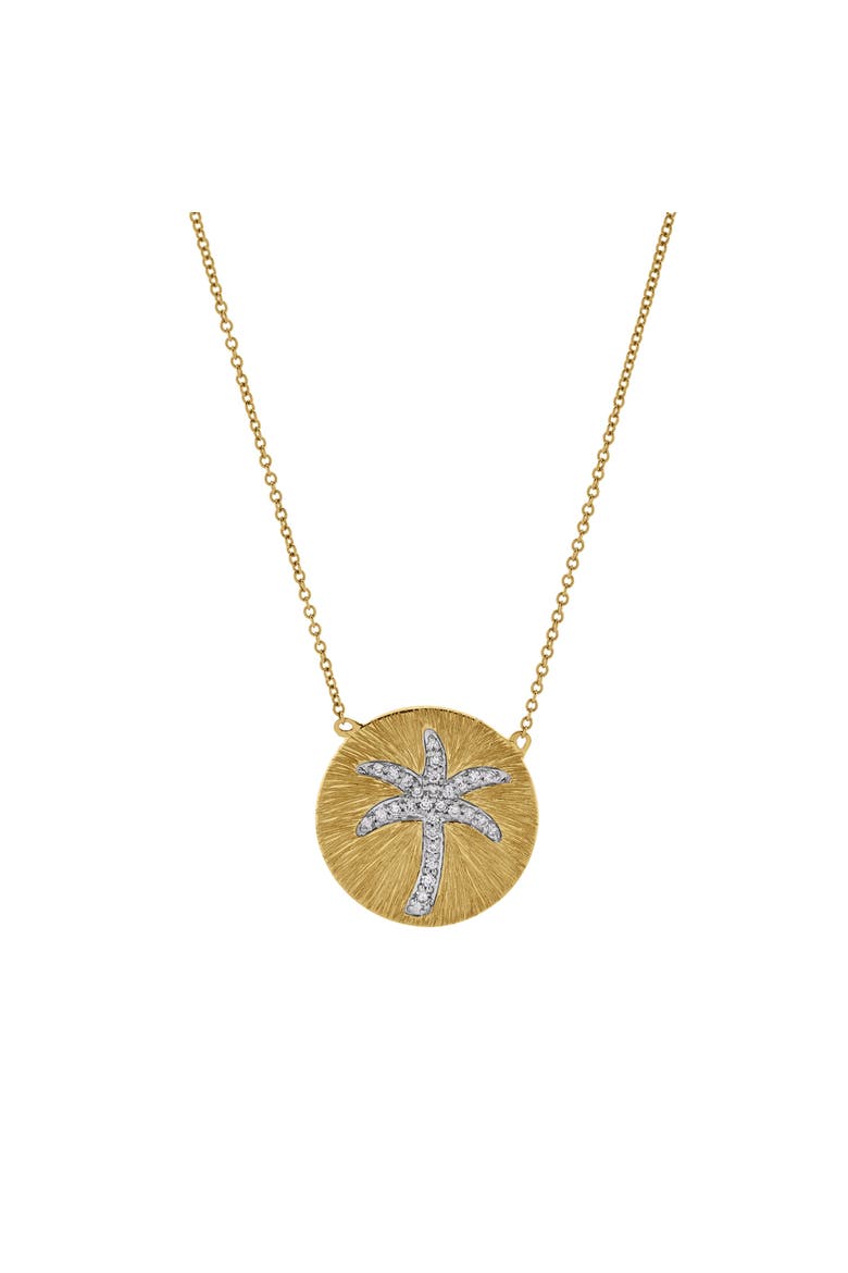 Soleil Palm Diamond Studded Round Disc Pendant Necklace in 14K Gold, Main, color, 14K Yellow Gold