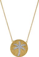 LuvMyJewelry Soleil Palm Diamond Studded Round Disc Pendant Necklace in 14K Gold