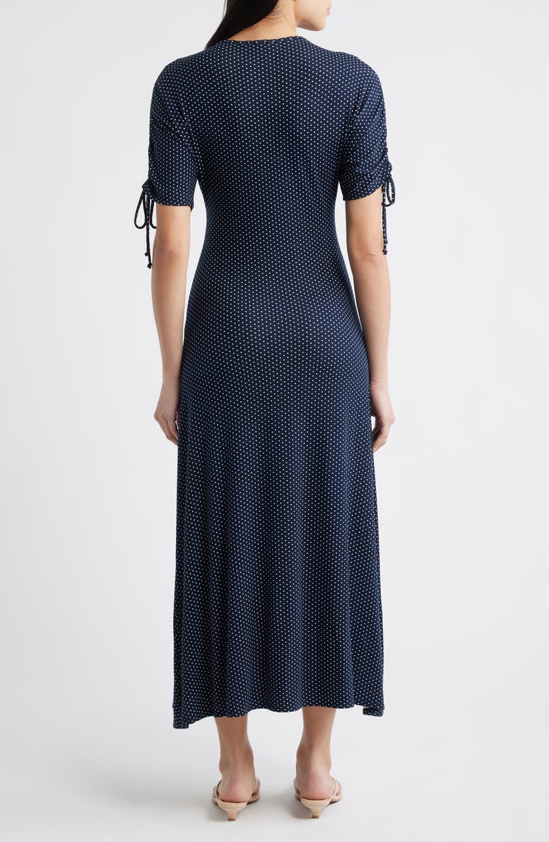 Loveappella Ruched Sleeve Empire Waist Maxi Dress, Alternate, color, Navy