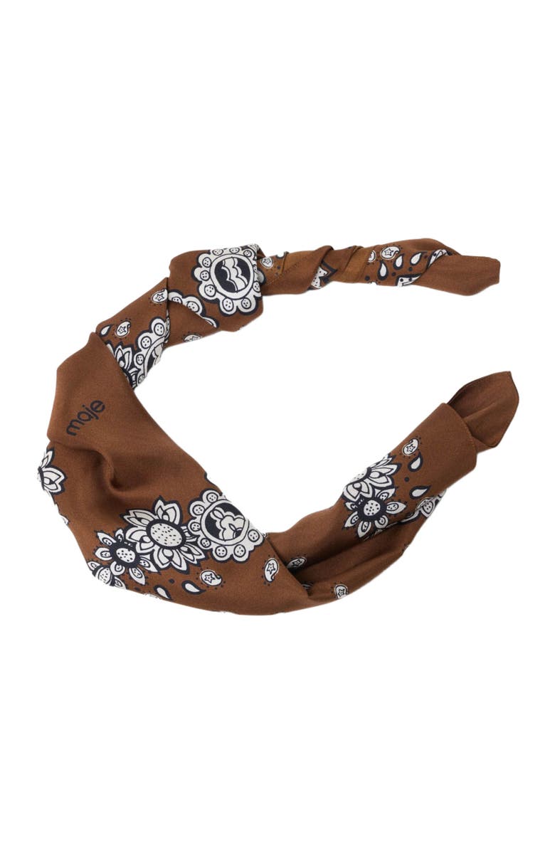 maje Bandana print silk scarf, Alternate, color, Brown Bandana Print