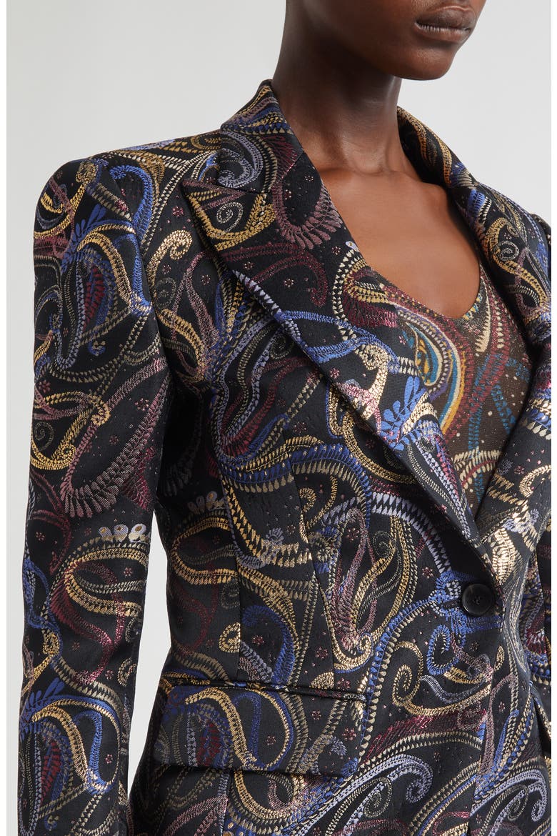 Paisley Duchesse Satin Blazer, Alternate, color, MULTICOLOR BLACK BASE