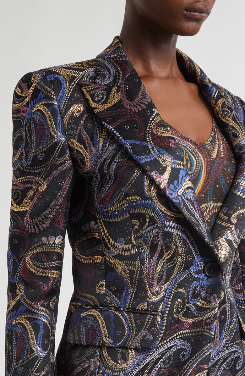 Etro Paisley Duchesse Satin Blazer, Alternate, color, Multicolor Black Base