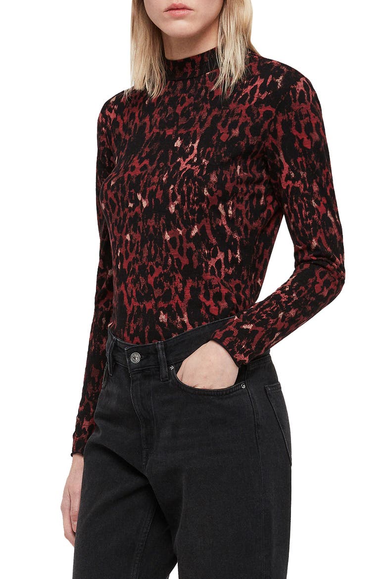 Leopard Red Kiara Shirt, Alternate, color, BLACK