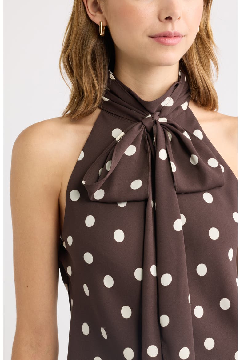 Scarf Detail Sleeveless Mock Neck Top, Alternate, color, BROWN- IVORY DOTTIE DOTS