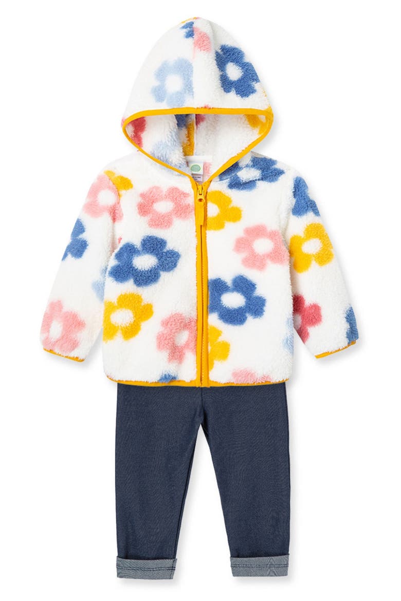 Floral Print Fleece Jacket, Long Sleeve Shirt & Leggings Set, Alternate, color, BLUE